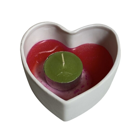 Porcelain Heart-Shaped Signed Candle Dish Lovebirds Christmas 4 x 4 Original Box - Picture 4 of 9